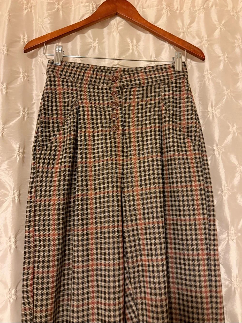 Free People Brown Posey Plaid Pants High Rise Pleated Tapered Leg Trousers Boho